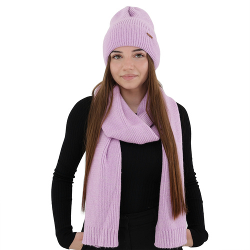 Set de iarnă pentru femei: căciulă și fular, violet, cu lână merino, Seala