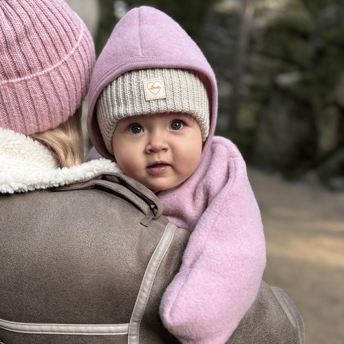 Căciulă de iarnă roz pentru fete din 100% lână merino extra fină, căptușită cu polar din lână Havana