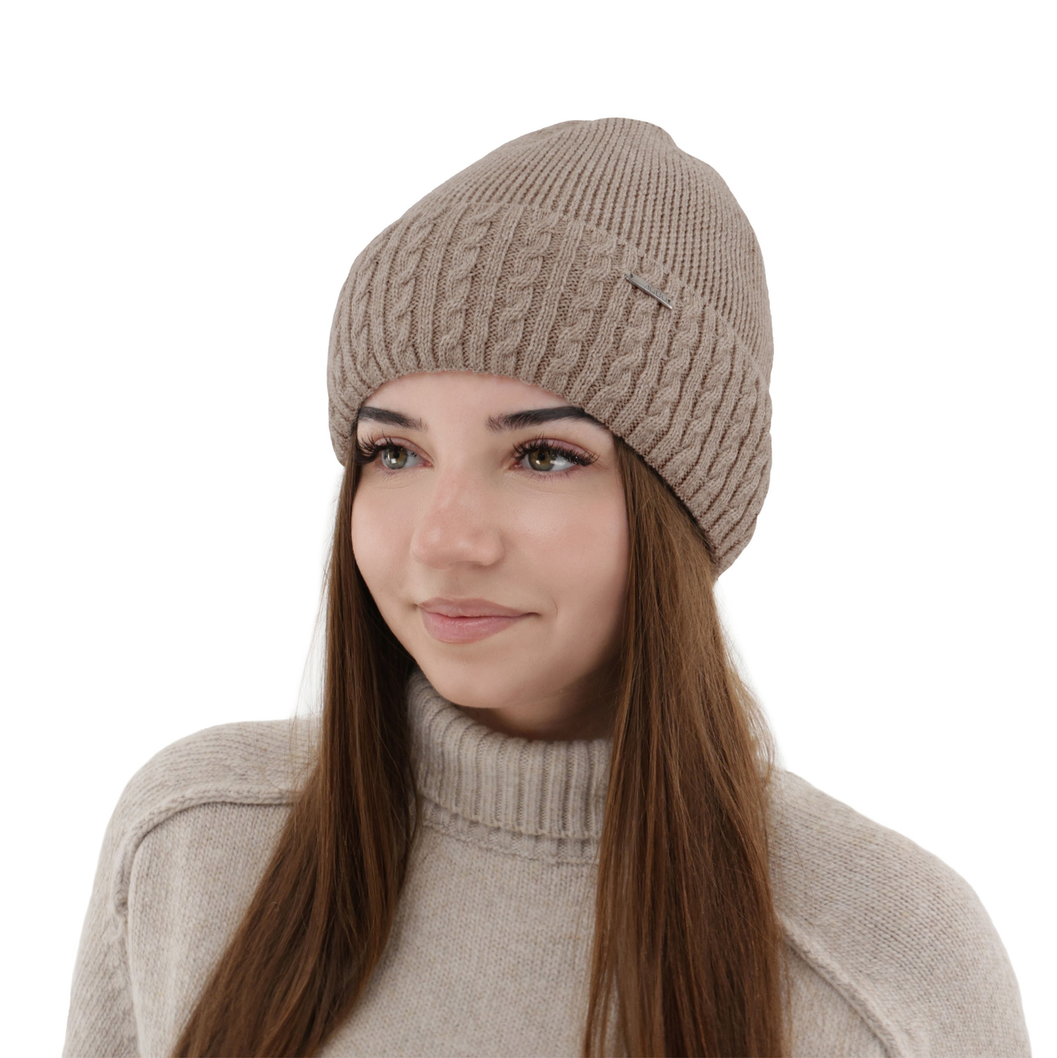 Căciulă de iarnă pentru femei din lână de merino, culoare bej Febe
