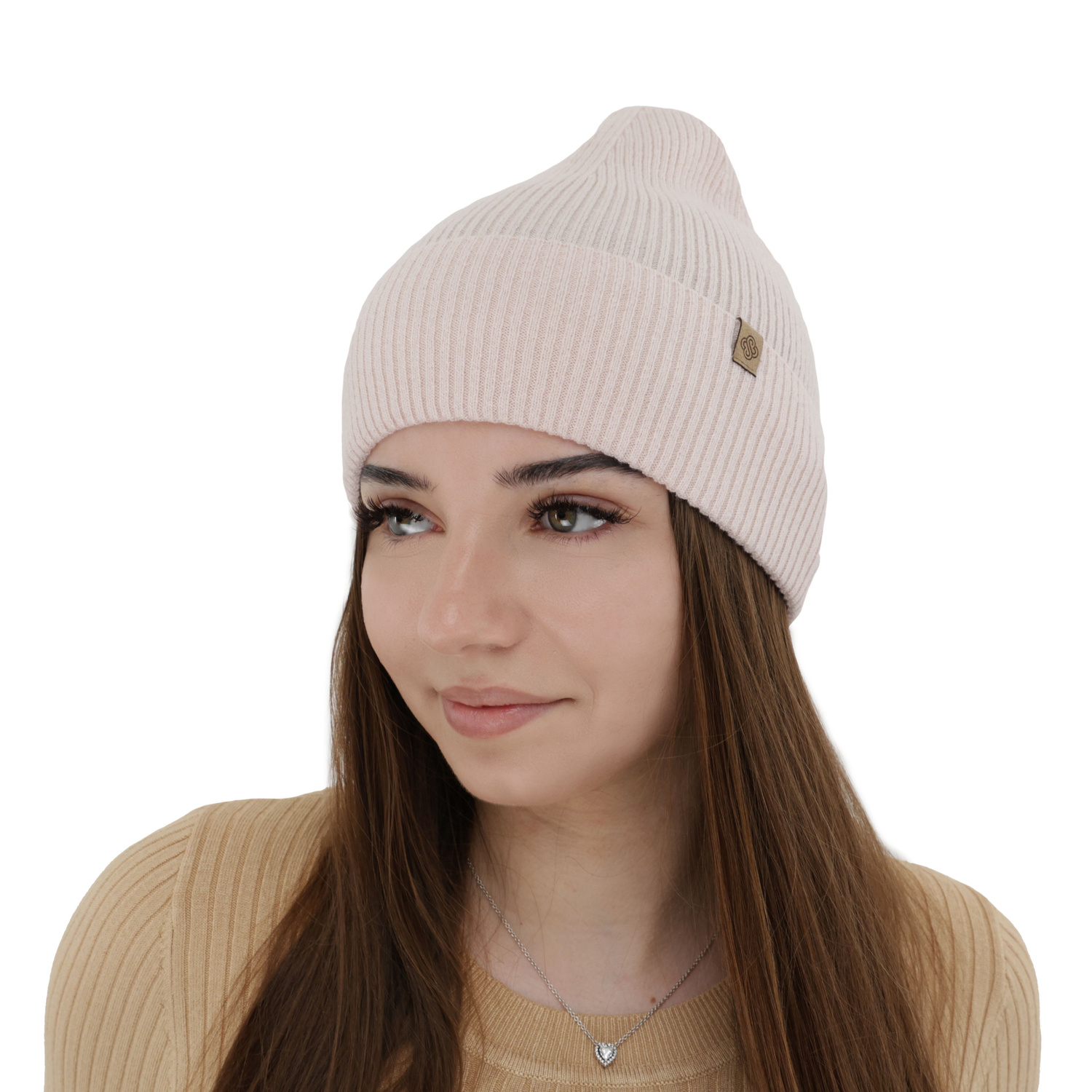 Căciulă de primăvară-toamnă pentru femei, roz deschis, cu lână merino cu cașmir, Alineta