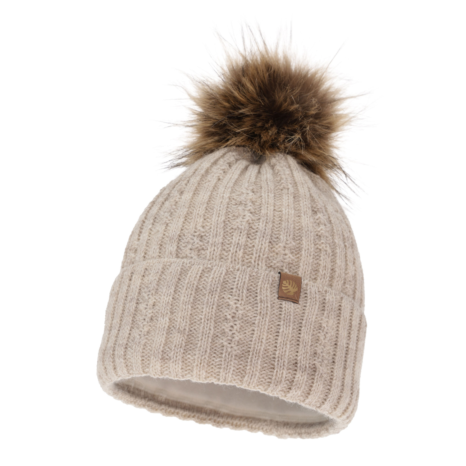Căciulă de iarnă pentru femei bej cu pompon Savona