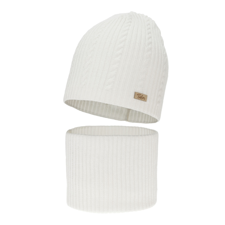 Set de primăvară-toamnă pentru fete: căciulă și fular circular, cu bumbac, cremă, Ordesa