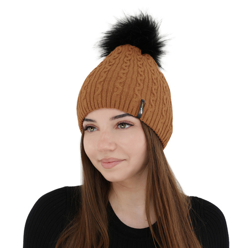 Căciulă de iarnă pentru femei camel cu pompon Xena