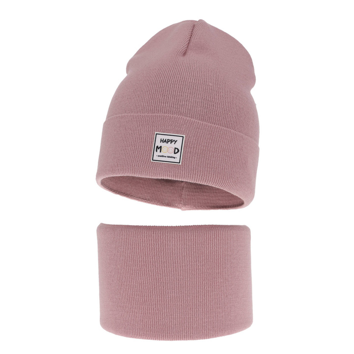 Set de primăvară-toamnă pentru fete: căciulă și fular circular, cu bumbac, roz Mersila