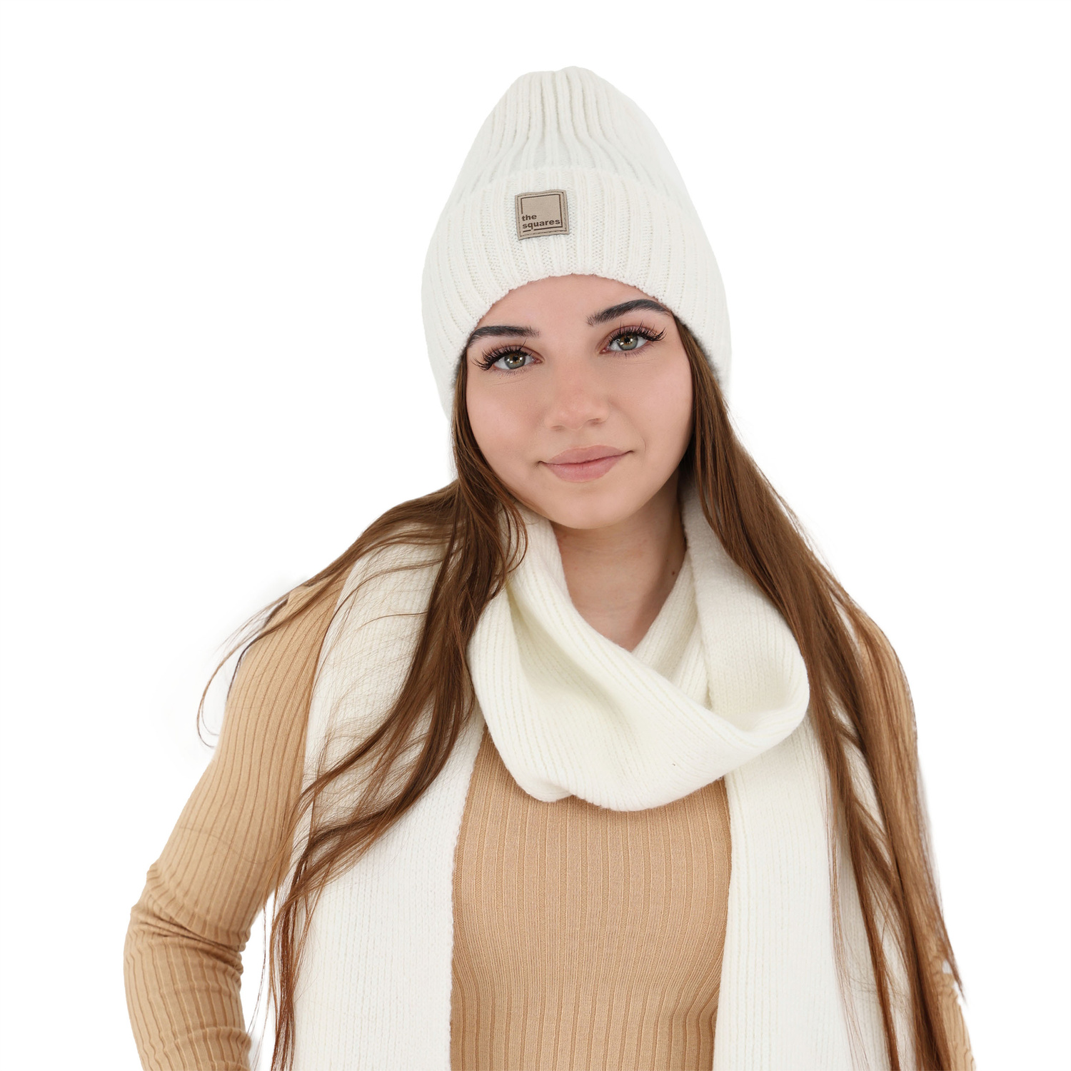 Fular de iarnă pentru femei alb din lână merino Loretta