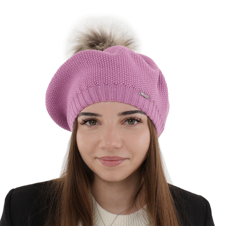 Beretă de iarnă pentru femei, violet, lână merino Bonnie