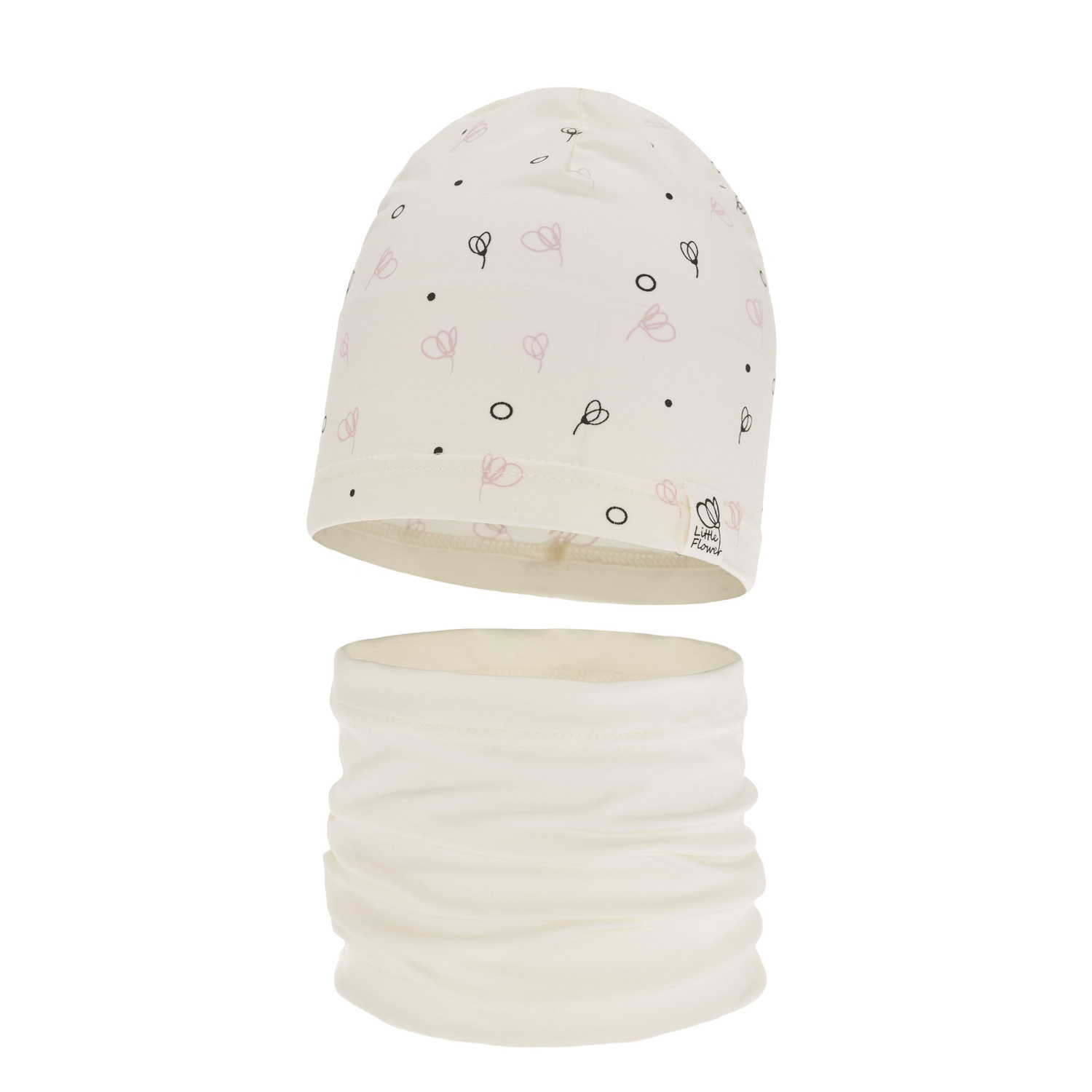 Set de primăvară-toamnă pentru fete bumbac: căciulă și fular circular ecru Fiora