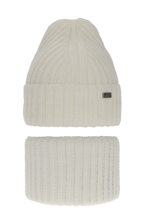 Set de iarnă pentru fete: căciulă și fular circular ecru Valentine