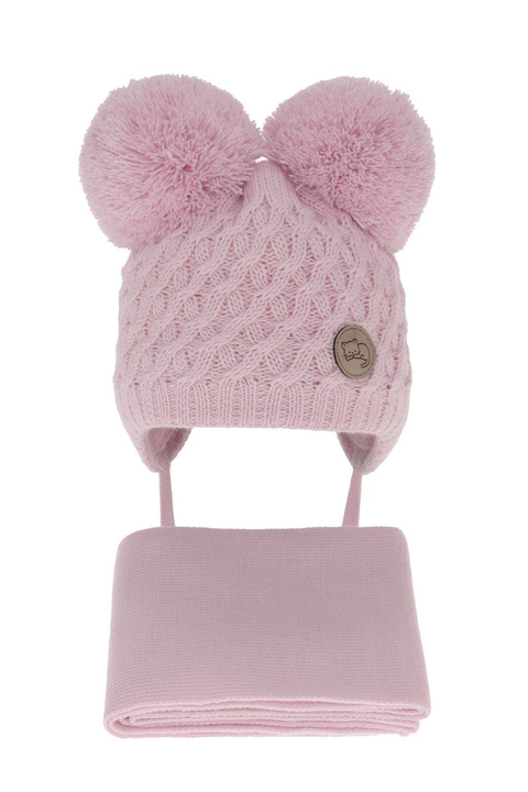 Set de iarnă pentru fete căciulă și fular violet cu 2 pompoane Anava