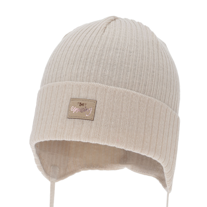 Căciulă de primăvară-toamnă pentru fete, bej, cu urechi, cu bumbac, Tindra