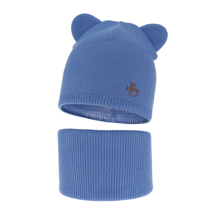 Set primăvară-toamnă pentru băieți: Căciulă și fular circular, cu bumbac, albastru Ludvic