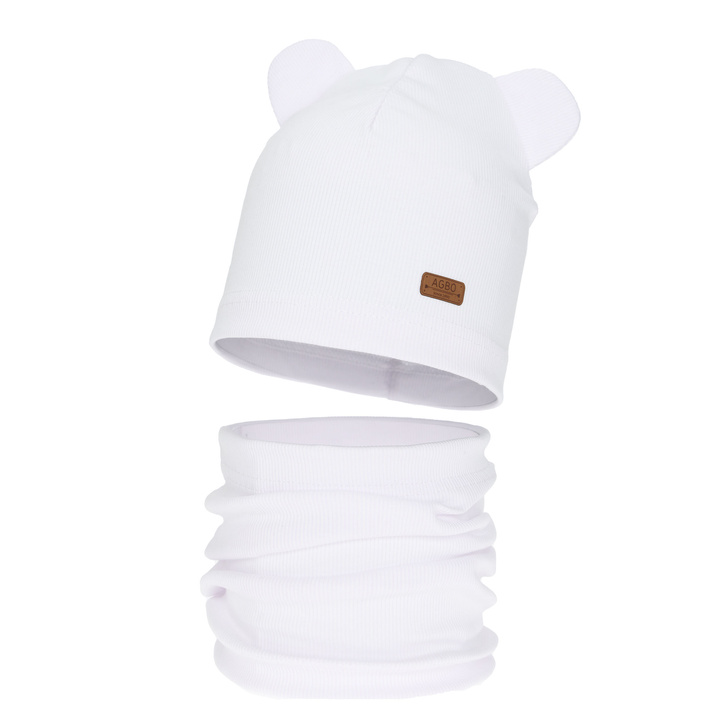 Set de primăvară-toamnă pentru fete: căciulă și fular circular, din bumbac, alb Georgea