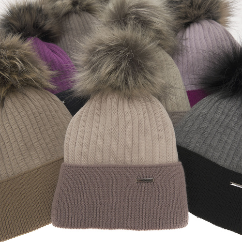 Căciulă de iarnă pentru femei, roz, cu pompon, Funda