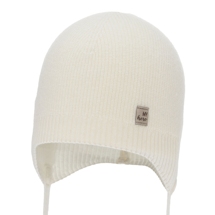 Căciulă de primăvară-toamnă pentru băieți, cremă, lână merino cu cașmir, cu urechi, Tono