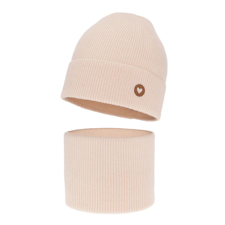 Set de primăvară-toamnă pentru fete: căciulă și fular circular roz 100% lână merino extra fină Brook