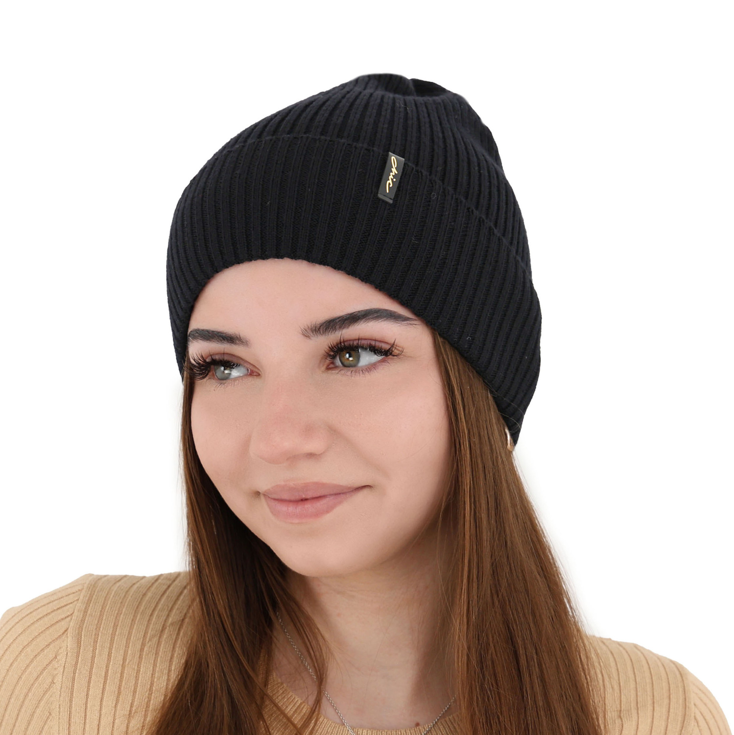 Căciulă de iarnă pentru femei neagră 100% lână merino extra fină Megan
