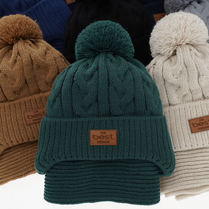 Set de iarnă pentru băieți: Căciulă și fular verde cu pompon Remix