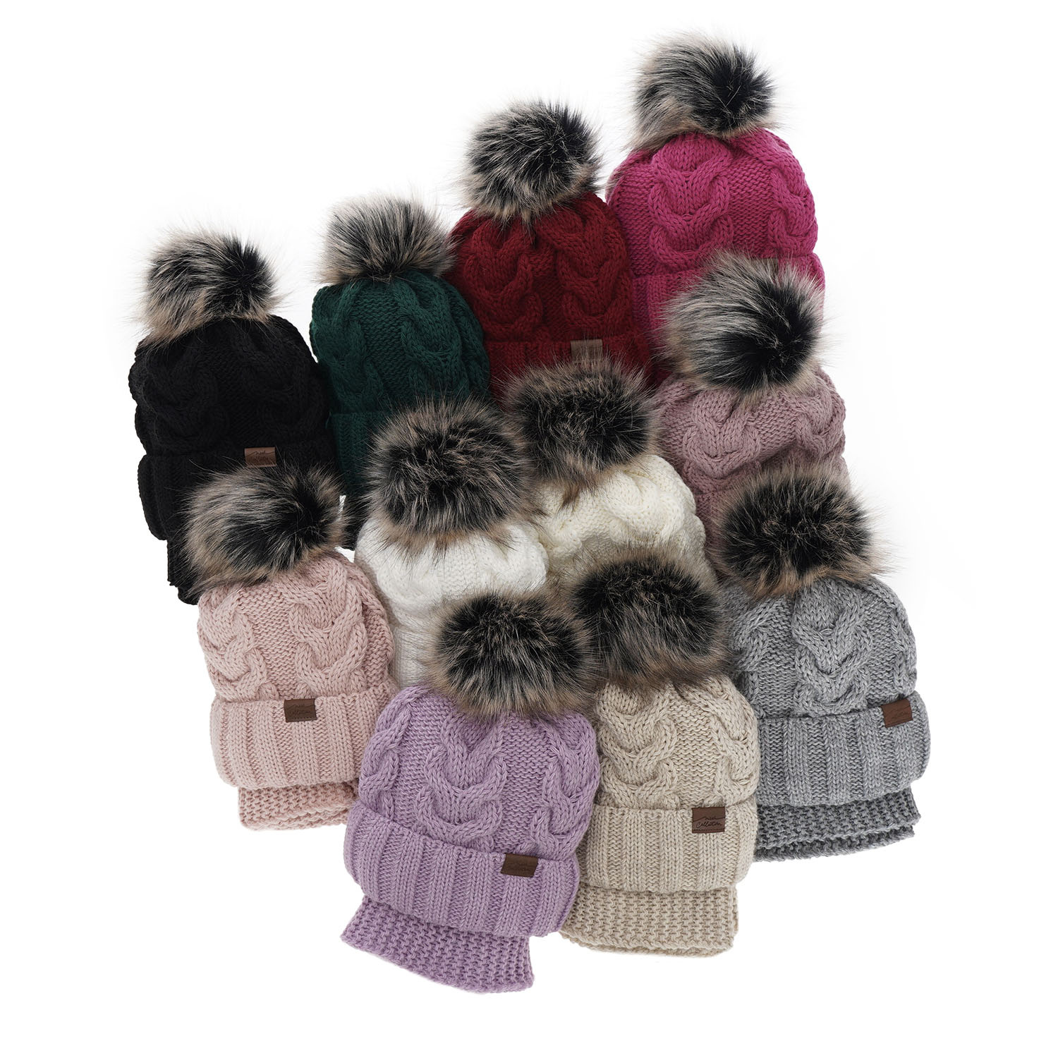 Set de iarnă pentru fete: căciulă și fular circular alb cu pompon Torina