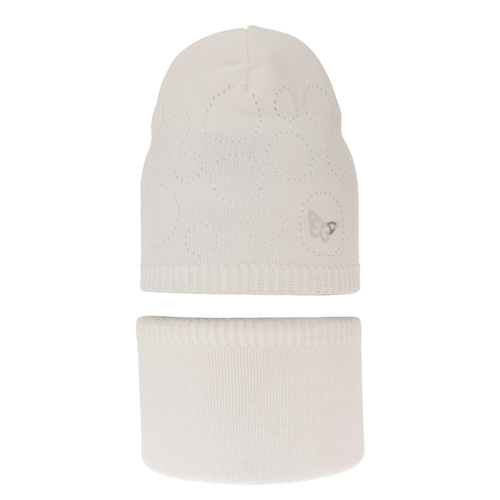 Set de primăvară-toamnă pentru fete: căciulă și fular circular, cu bumbac, ecru Amarilla