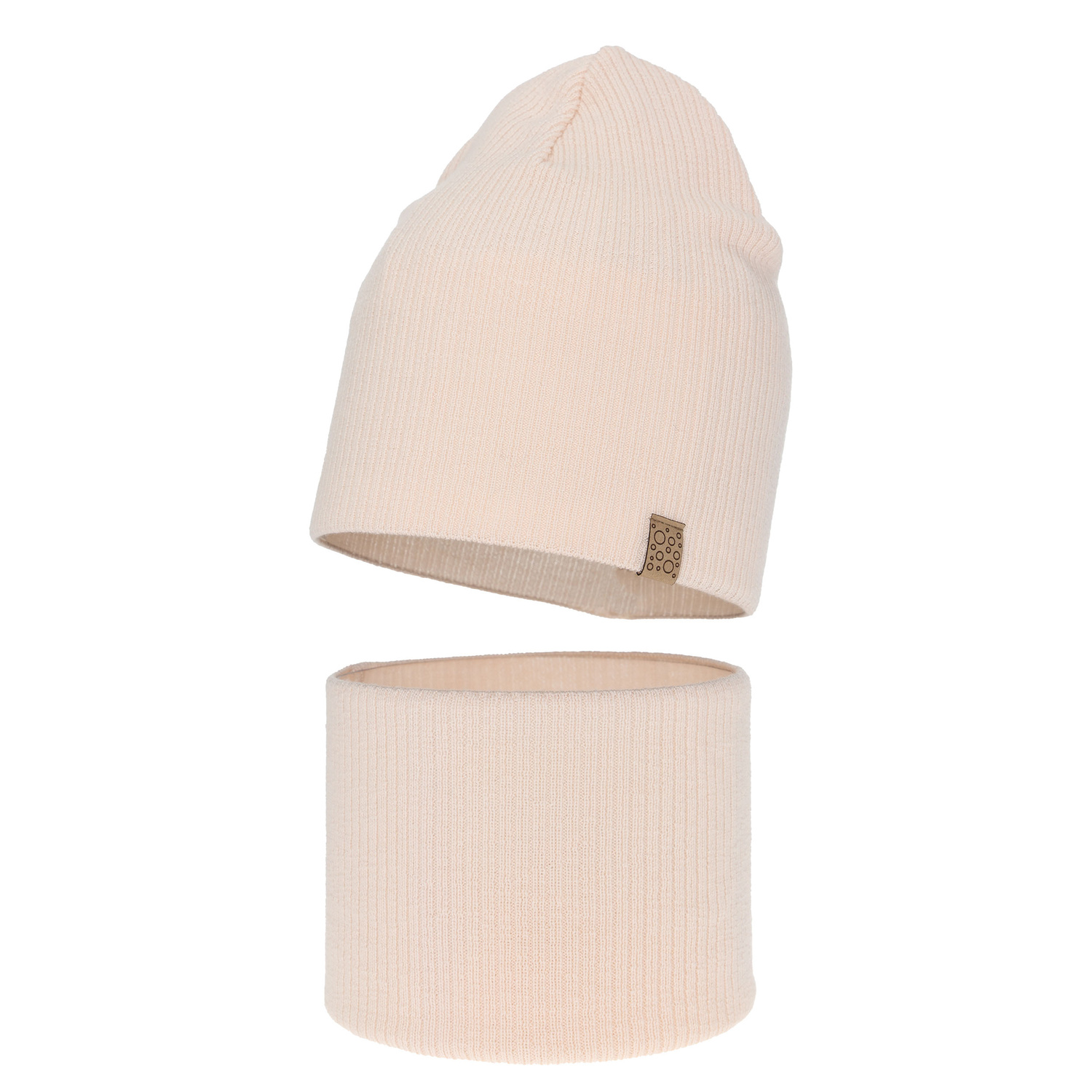 Set de primăvară-toamnă pentru fete: căciulă și fular circular roz 100% lână merino extra fină Ricona