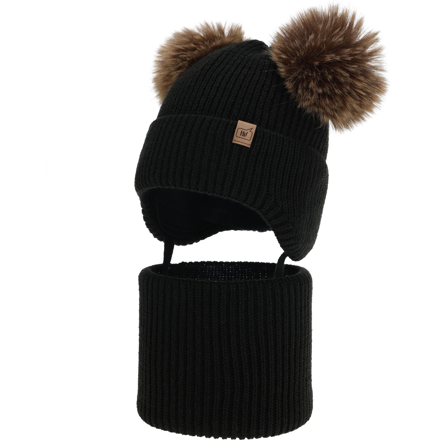 Set de iarnă pentru băieți: căciulă și fular circular, jasnoszary, cu 2 pompoane, Zorven