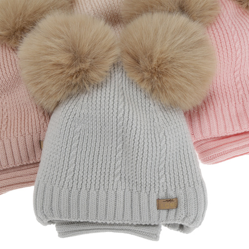 Set căciulă și fular pentru fete, iarnă, roz deschis, 100% lână merino, căptușit cu fleece de lână, Lumia