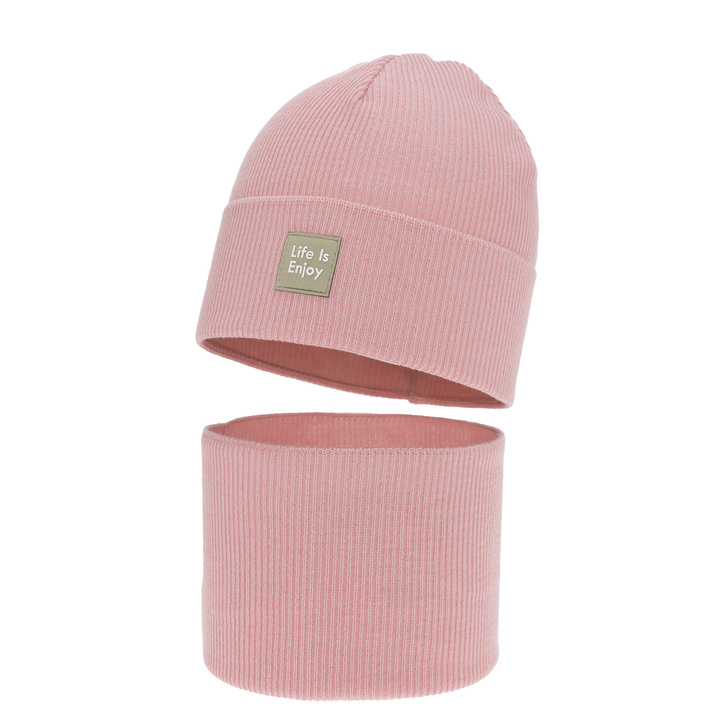 Set de primăvară-toamnă pentru fete: căciulă și fular circular, cu bumbac, roz, Zola