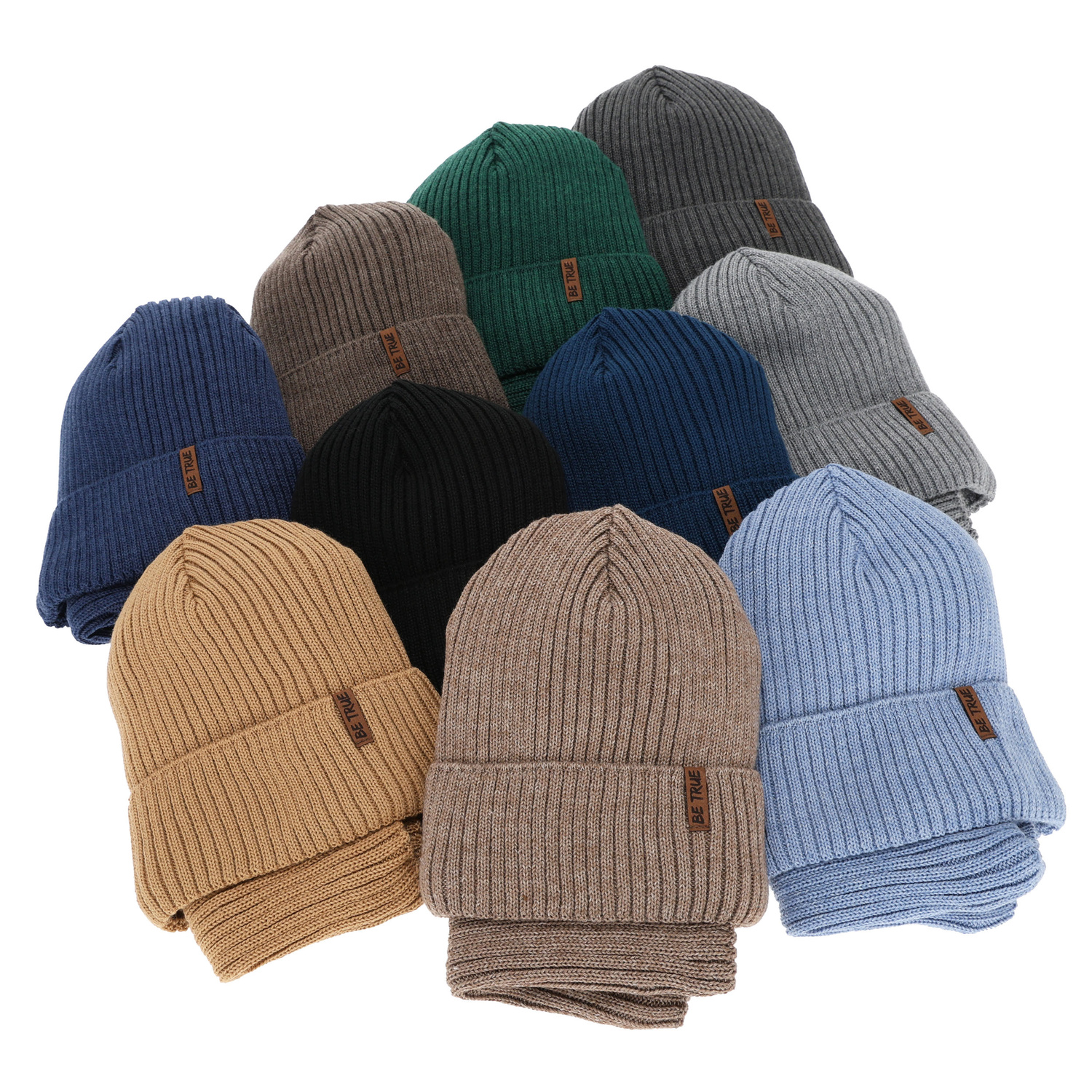 Căciulă și fular circular pentru băieți de iarnă, camel, căptușit cu polar, cu lână merino, Colton