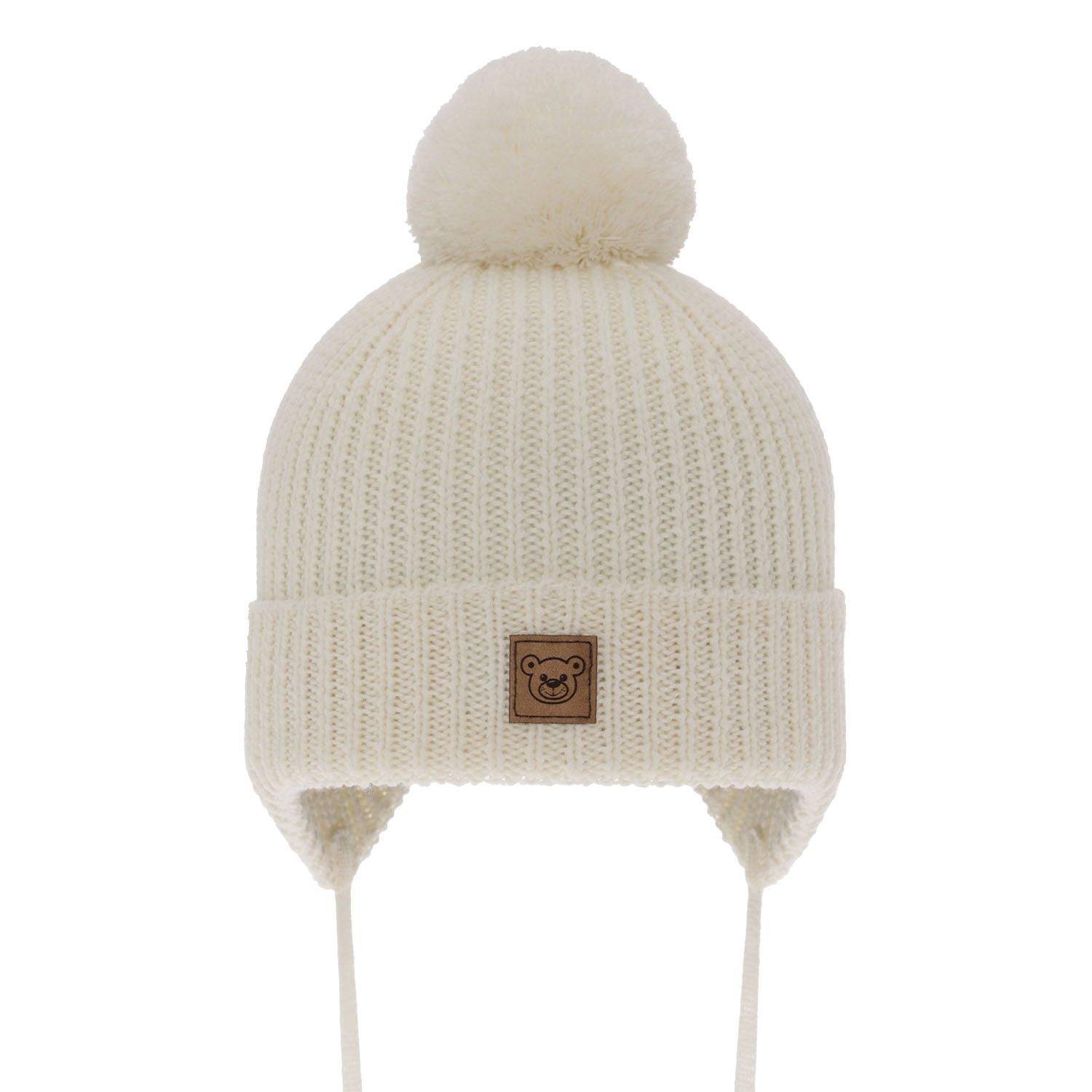 Căciulă de iarnă ecru pentru băieți din 100% lână merino extra fină, căptușită cu polar din lână Tofik