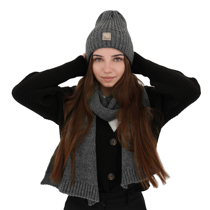 Fular de iarnă pentru femei gri din lână merino Loretta