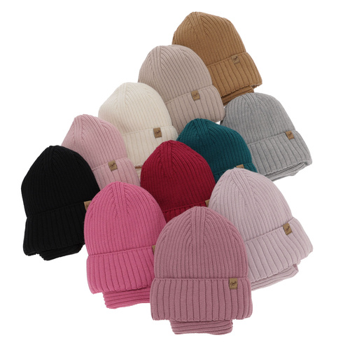 Set de iarnă pentru fete: căciulă și fular circular negru din lână merino Mesalia