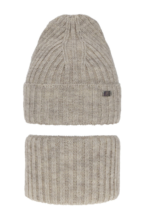 Set de iarnă pentru fete: căciulă și fular circular ecru Valentine