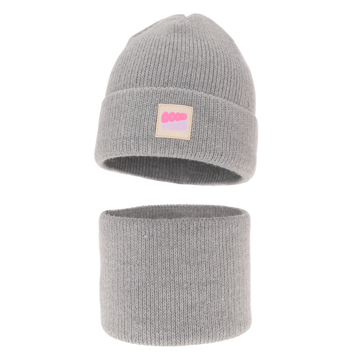 Set de iarnă pentru fete: căciulă și fular circular gri Josephin