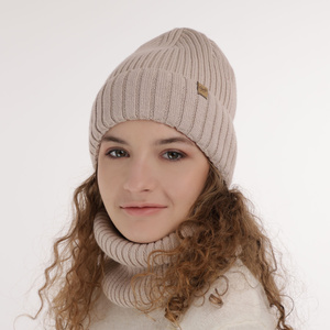 Set de iarnă pentru fete: căciulă și fular circular negru din lână merino Mesalia