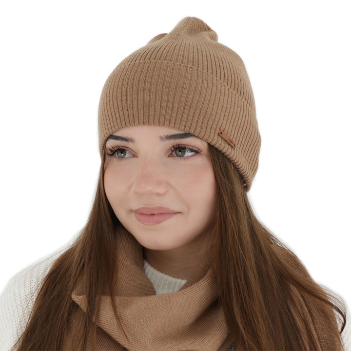 Căciulă de primăvară-toamnă pentru femei, de iarnă, camel, 100% lână merino, Flerra