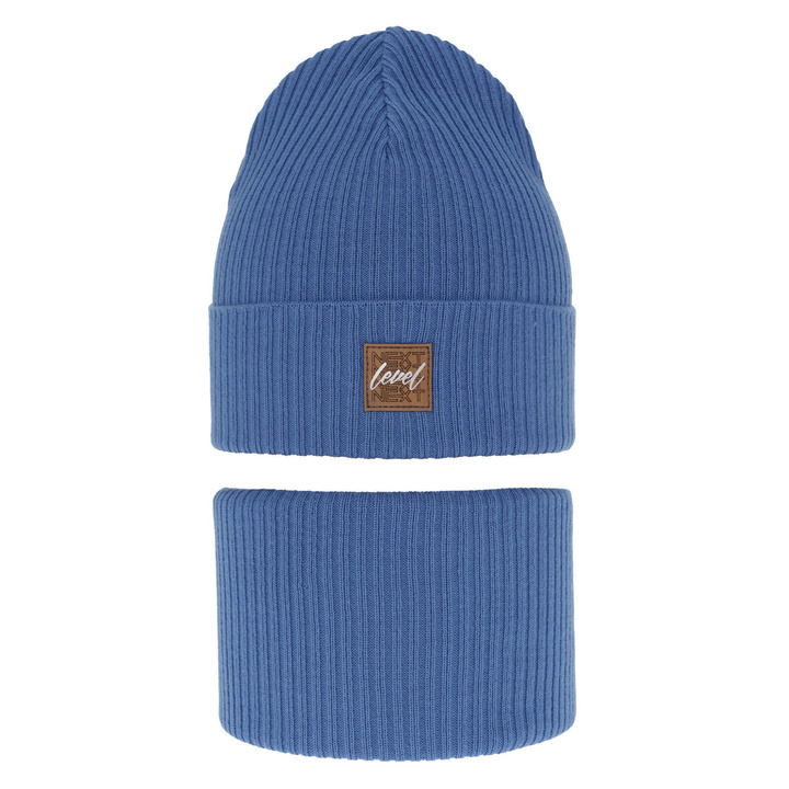 Set primăvară-toamnă pentru băieți: Căciulă și fular circular, cu bumbac, albastru Fenix