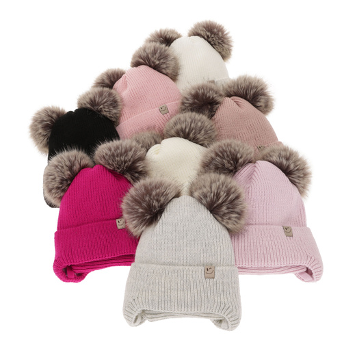 Set de iarnă pentru fete: căciulă și fular circular roz cu 2 pompoane Zori