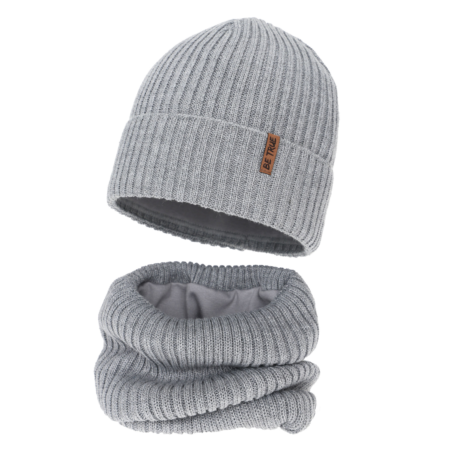 Căciulă și fular circular pentru băieți de iarnă, albastru deschis, cu lână merino, Colton