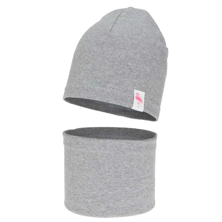 Set de primăvară-toamnă pentru fete bumbac: căciulă și fular circular, gri, Rumilla