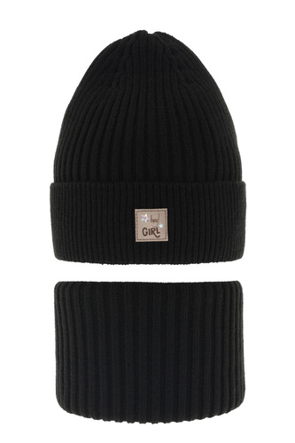 Set de iarnă pentru fete: căciulă și fular circular negru Georgina