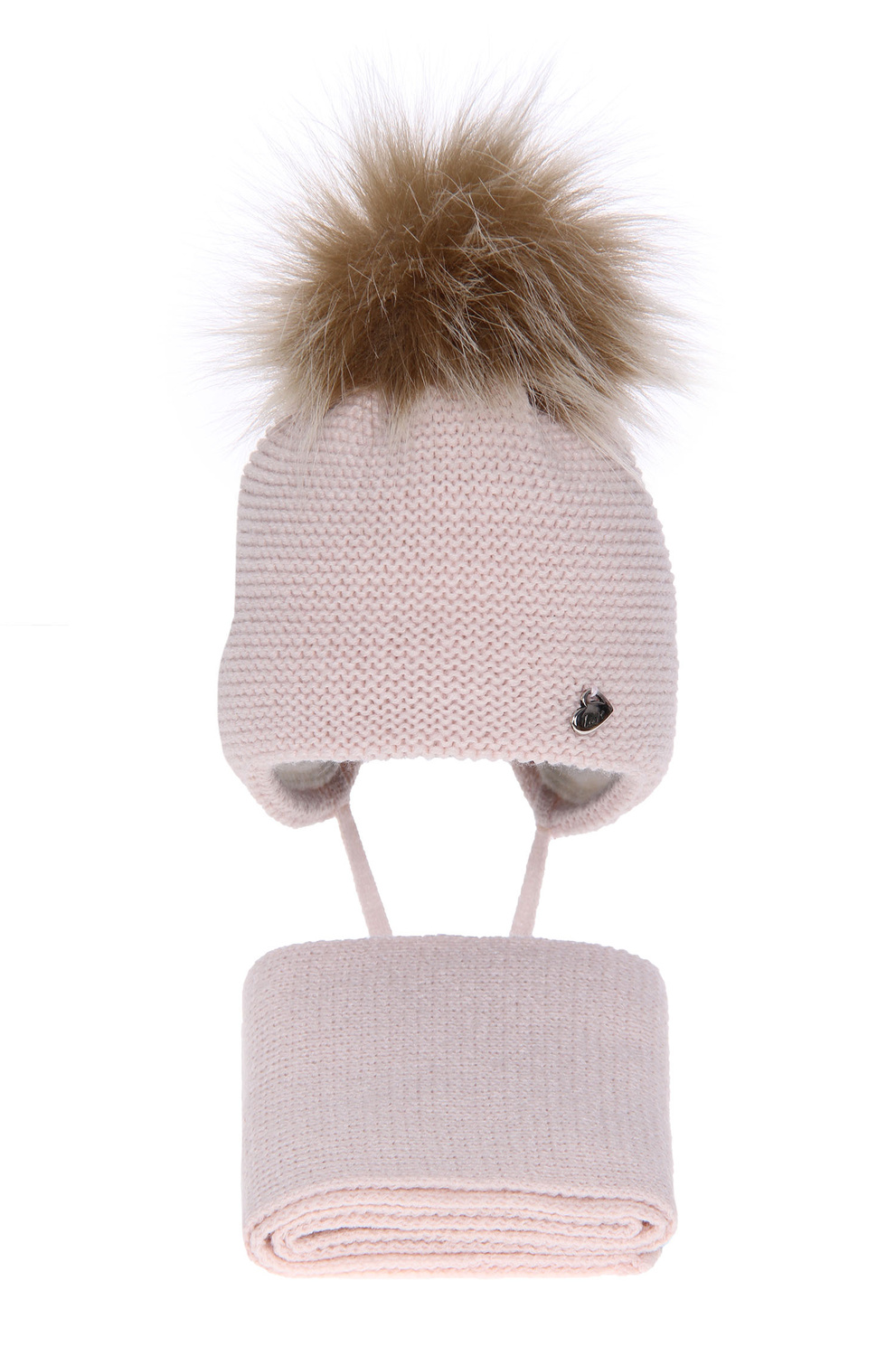 Set de iarnă pentru fete: căciulă și fular roz cu pompon Aimi