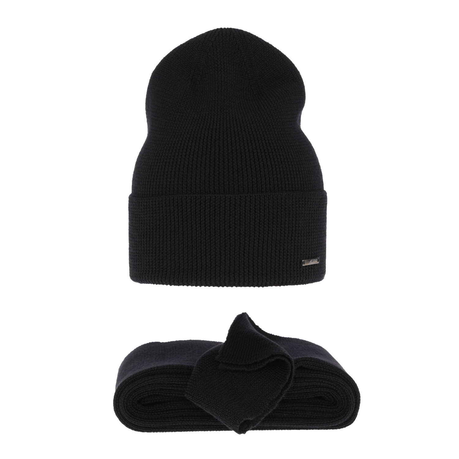 Set de primăvară- iarnă pentru femei: căciulă și eșarfă negru 100% lână merino extra fină Melpomena