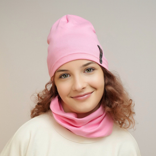 Set de primăvară-toamnă pentru fete: căciulă și fular circular roz Flores