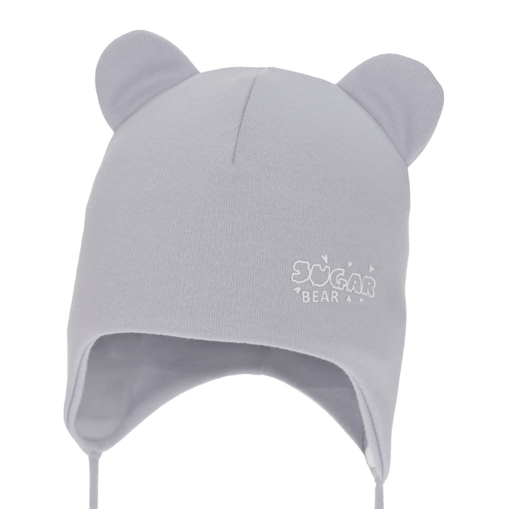 Căciulă de primăvară-toamnă pentru fete, gri, din bumbac, cu urechi, Kelda