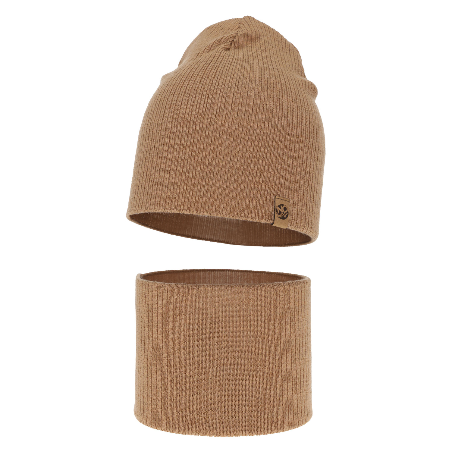 Set primăvară-toamnă pentru băieți: Căciulă și fular circular camel 100% lână merino extra fină Richi
