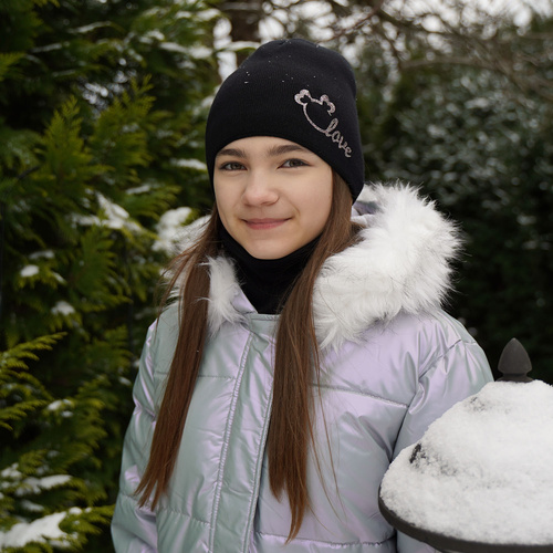 Set de iarnă pentru fete: căciulă și fular circular, cu bumbac, negru Darla