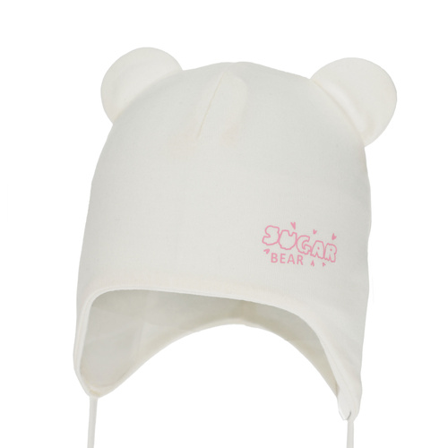 Căciulă de primăvară-toamnă pentru fete, crem, din bumbac, cu urechi, Kelda