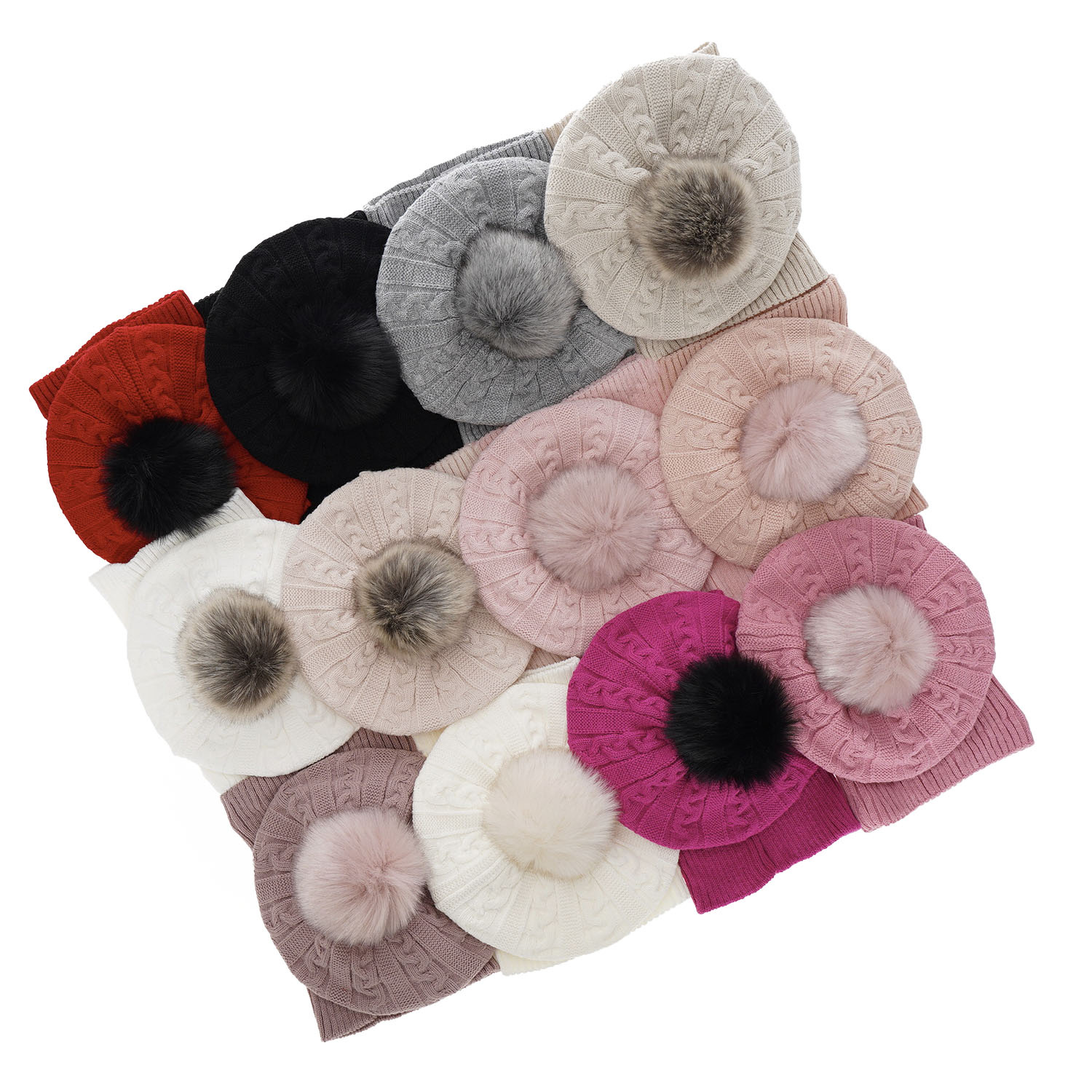 Set de iarnă pentru fete: căciulă și fular circular bej cu pompon Koffi