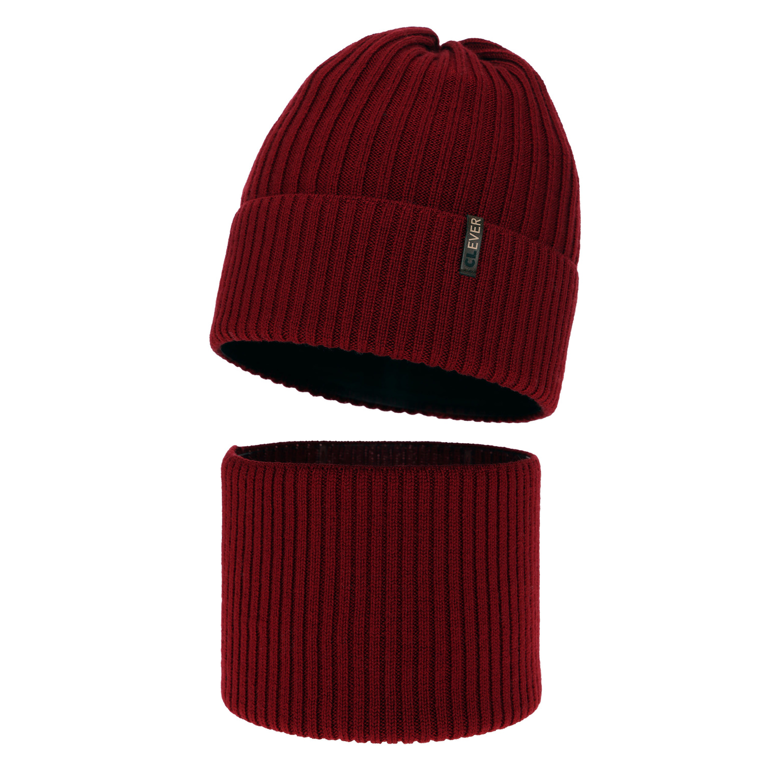 Set de iarnă pentru băieți: Căciulă și fular circular, vișiniu, 100% lână merino, Gizmo