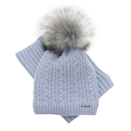 Set de iarnă pentru fete: căciulă și fular circular roz cu pompon Rima